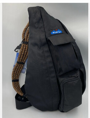 Kavu ROPE STRAP SLING BAG Black Zippered Pockets Adjustable Backpack NWT